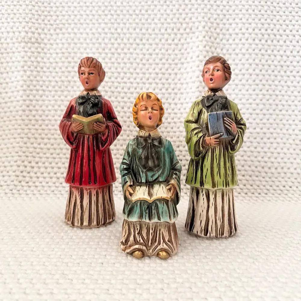 Vintage Japan Chalkware Set 3 MCM Choir Altar Carolers Figures Holiday Christmas